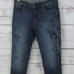 White House Black Market WHBM Floral Applique Skinny Ankle Jeans 6